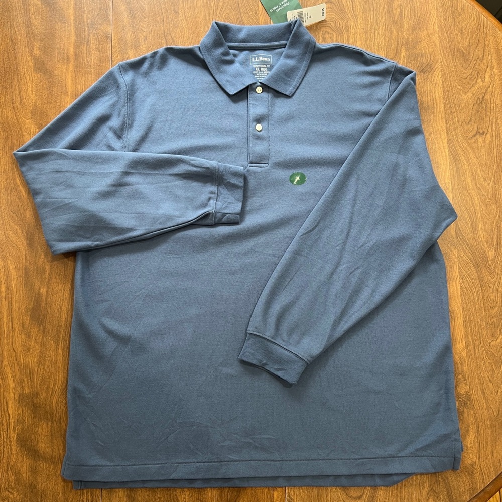 LL Bean Double L Polo Shirt Mens XL Regular Blue Long Sleeve Cotton 300459 NEW